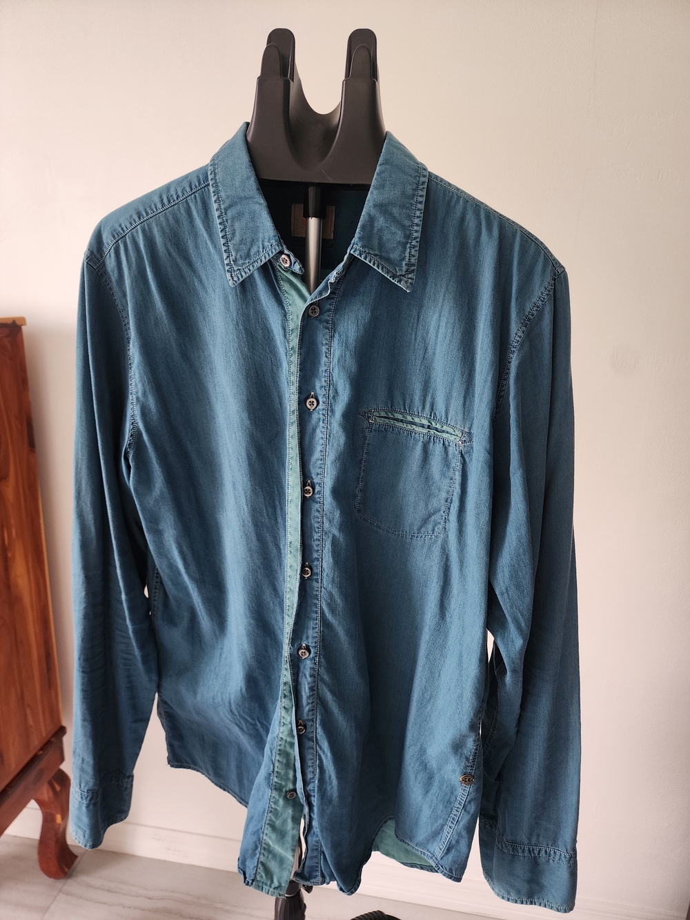 Men's Teal Long-Sleeve Button-Up Shirt Jacket